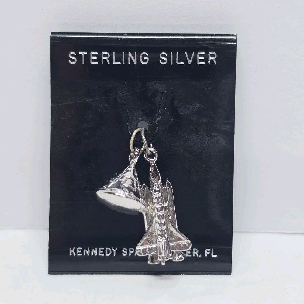 Sterling SIlver 925 Kennedy Space Center Charm Space Shuttle & UFO Pendant Set
